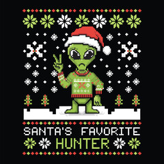 Santa's Favorite Hunter T-Shirt Design Ugly Christmas sweater designs - vector Graphic