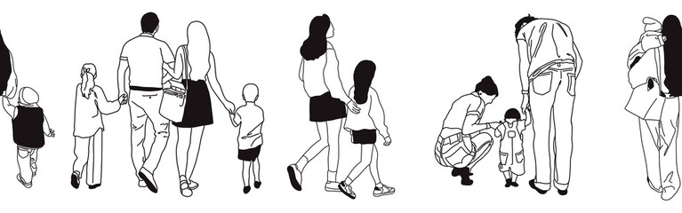 Hand-drawn doodle family border. Outline family clipart. Hand-drawn black art.