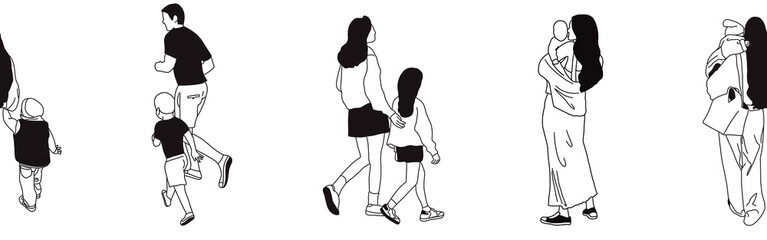 Hand-drawn doodle family border. Outline family clipart. Hand-drawn black art.