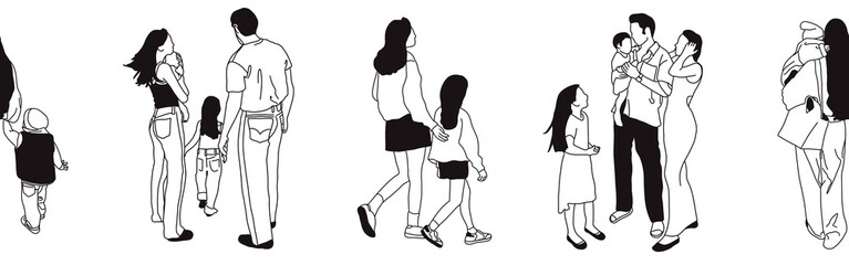 Hand-drawn doodle family border. Outline family clipart. Hand-drawn black art.