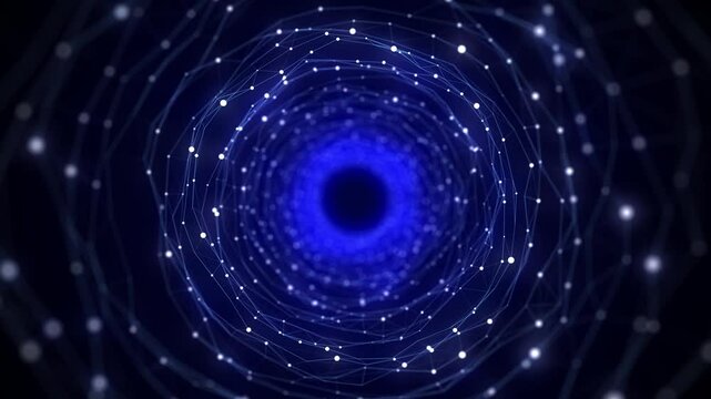 Abstract sci-fi blue tunnel. Wormhole absorbs cyberspace. 3D portal. Futuristic fantasy high-tech funnel. 3d rendering.