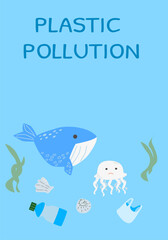 Marine conservation art highlighting ocean plastic pollution and wildlife protection.