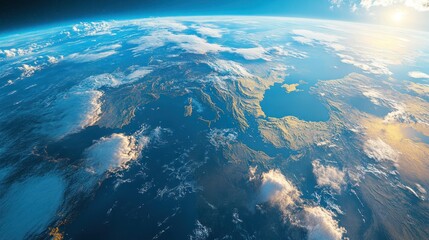A stunning view of Planet Earth from space, showcasing vibrant blue oceans and swirling white clouds.