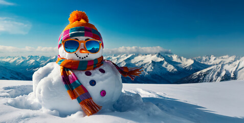 Obraz premium AI-generated images of a Snowman with a breathtaking view of the mountain chain