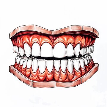 teeth drawing, open mouth, red gums clip art preview