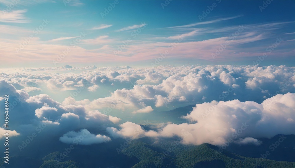 Wall mural background with soft layered clouds under a cloudy sky, with fine mist floating in the air