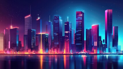 Fototapeta premium Abstract Modern Cityscape: A Panoramic 3D Illustration Journey