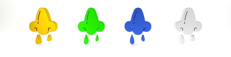 Colorful Runny nose icon isolated on white background. Rhinitis symptoms, treatment. Nose and sneezing. Nasal diseases. Minimalism concept. 3D render illustration