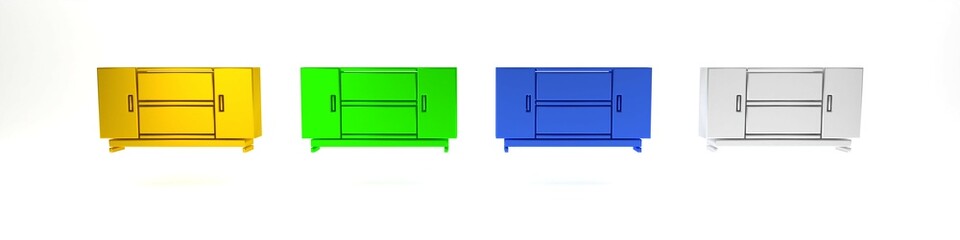Colorful TV table stand icon isolated on white background. Minimalism concept. 3D render illustration