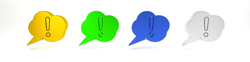 Colorful Speech bubble and Exclamation icon isolated on white background. FAQ sign. Copy files, chat speech bubble and chart. Minimalism concept. 3D render illustration
