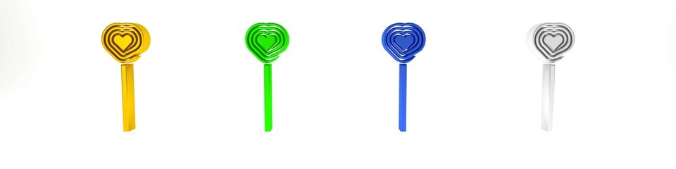 Colorful Lollipop icon isolated on white background. Candy sign. Food, delicious symbol. Valentines day. Love symbol. Minimalism concept. 3D render illustration