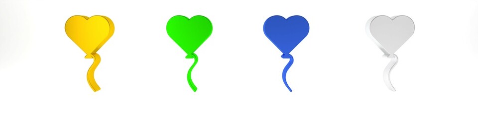 Obraz premium Colorful Balloon in form of heart with ribbon icon isolated on white background. Valentines day symbol. Minimalism concept. 3D render illustration