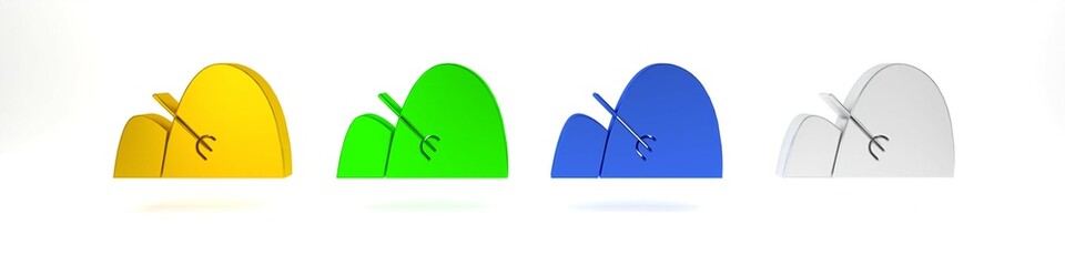 Colorful Bale of hay and rake icon isolated on white background. Minimalism concept. 3D render illustration