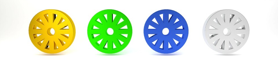 Colorful Old wooden wheel icon isolated on white background. Minimalism concept. 3D render illustration