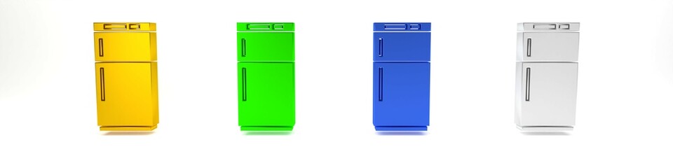Colorful Refrigerator icon isolated on white background. Fridge freezer refrigerator. Household tech and appliances. Minimalism concept. 3D render illustration