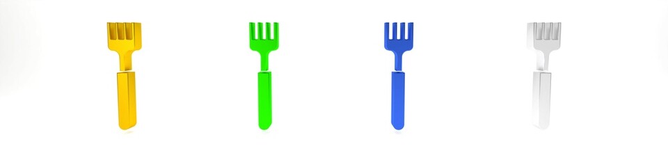 Colorful Fork icon isolated on white background. Cutlery symbol. Minimalism concept. 3D render illustration