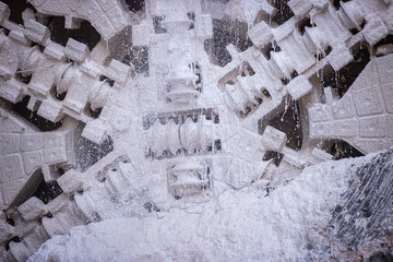 Tunnel boring machine(TBM) head on display at subway construction site ,underground infrastructure transportation