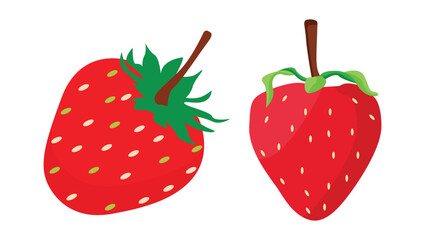 Set of strawberry flat vector icon illustrations. Red and Juicy summer strawberry with leaves.