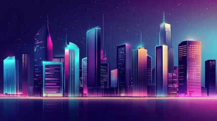 Abstract Modern Cityscape: A Panoramic 3D Illustration Journey
