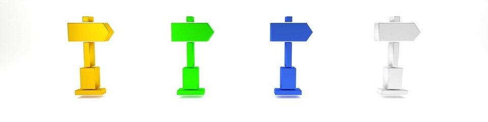 Colorful Road traffic sign. Signpost icon isolated on white background. Pointer symbol. Street information sign. Direction sign. Minimalism concept. 3D render illustration