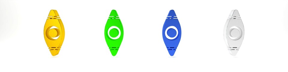 Colorful Kayak and paddle icon isolated on white background. Kayak and canoe for fishing and tourism. Outdoor activities. Minimalism concept. 3D render illustration