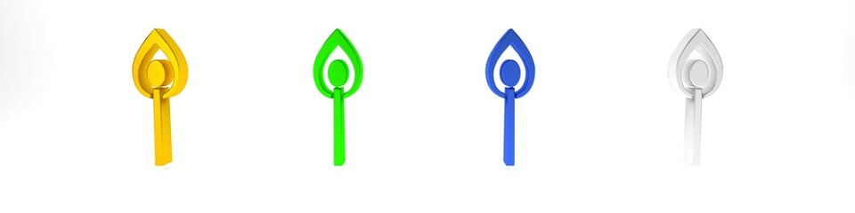 Colorful Burning match with fire icon isolated on white background. Match with fire. Matches sign. Minimalism concept. 3D render illustration