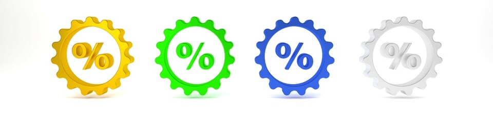 Obraz premium Colorful Discount percent tag icon isolated on white background. Shopping tag sign. Special offer sign. Discount coupons symbol. Minimalism concept. 3D render illustration