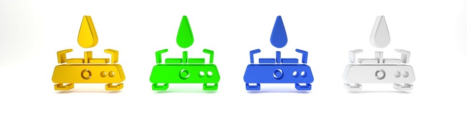 Colorful Camping gas stove icon isolated on white background. Portable gas burner. Hiking, camping equipment. Minimalism concept. 3D render illustration