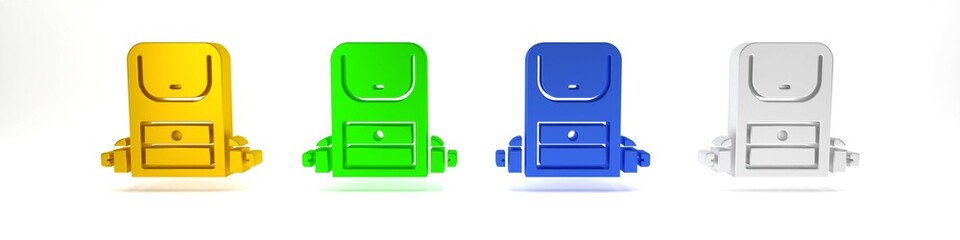 Obraz premium Colorful Hiking backpack icon isolated on white background. Camping and mountain exploring backpack. Minimalism concept. 3D render illustration