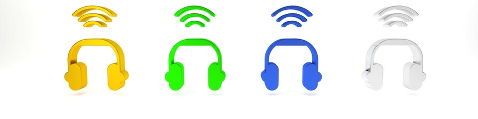 Colorful Smart headphones system icon isolated on white background. Internet of things concept with wireless connection. Minimalism concept. 3D render illustration