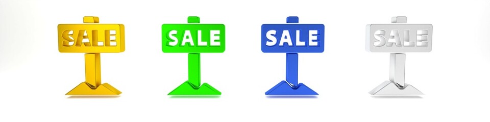 Colorful Hanging sign with text Sale icon isolated on white background. Signboard with text Sale. Minimalism concept. 3D render illustration