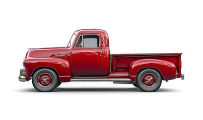 Old red pickup truck. Old car on the white background.	