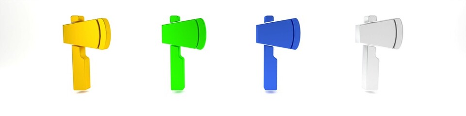 Colorful Wooden axe icon isolated on white background. Lumberjack axe. Minimalism concept. 3D render illustration