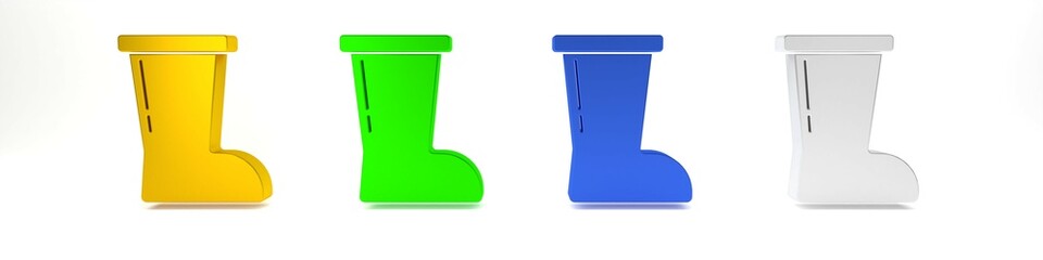 Colorful Waterproof rubber boot icon isolated on white background. Gumboots for rainy weather, fishing, gardening. Minimalism concept. 3D render illustration
