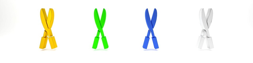 Colorful Gardening handmade scissors for trimming icon isolated on white background. Pruning shears with wooden handles. Minimalism concept. 3D render illustration