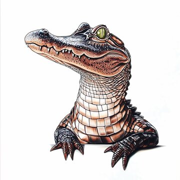recommend clip art: A alligator hand drawn with colored pencils, style watercolor, isolated, clipart