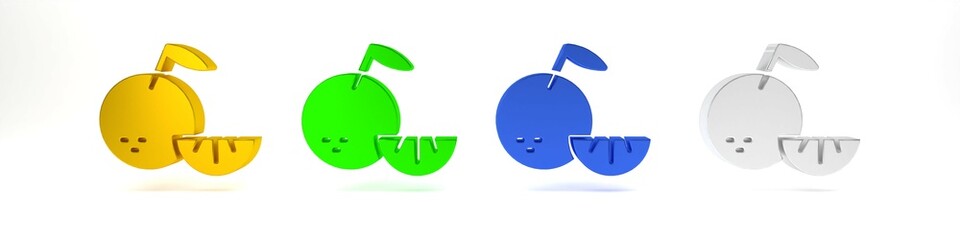 Colorful Citrus fruit icon isolated on white background. Orange in a cut. Healthy lifestyle. Minimalism concept. 3D render illustration