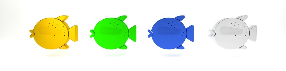 Colorful Puffer fish icon isolated on white background. Fugu fish japanese puffer fish. Minimalism concept. 3D render illustration