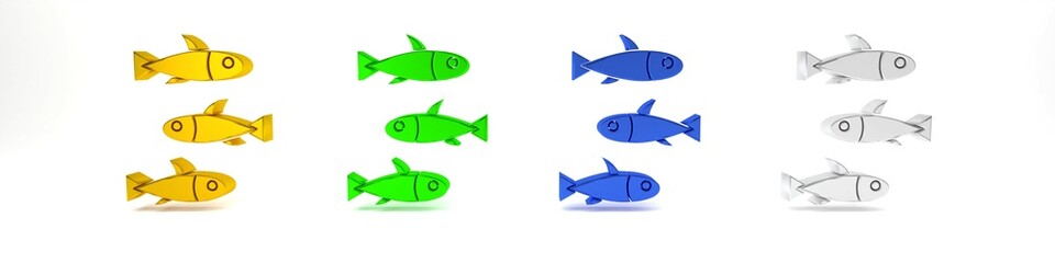 Colorful Fishes icon isolated on white background. Minimalism concept. 3D render illustration