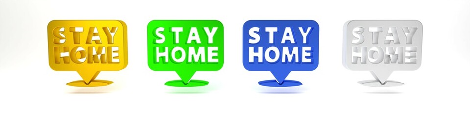 Colorful Stay home icon isolated on white background. Corona virus 2019-nCoV. Minimalism concept. 3D render illustration