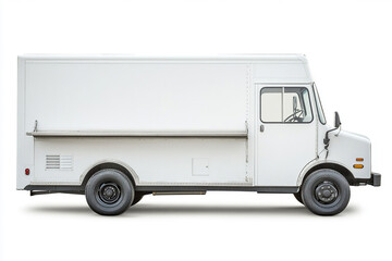White food truck with blank side mock up on white background