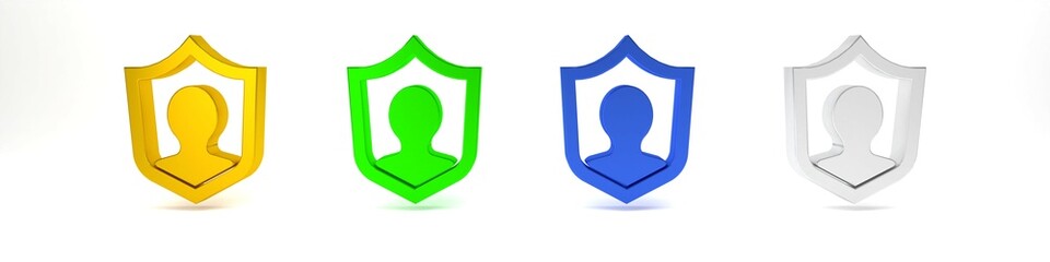 Colorful Life insurance with shield icon isolated on white background. Security, safety, protection, protect concept. Minimalism concept. 3D render illustration