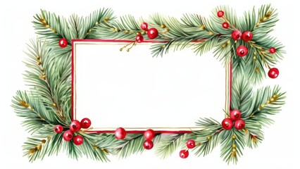 A festive holiday border featuring pine branches and bright red berries, perfect for Christmas-themed designs and decorations.