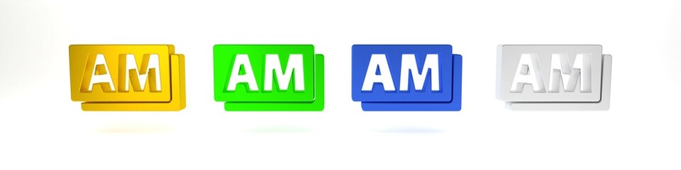 Colorful Clock AM icon isolated on white background. Time symbol. Minimalism concept. 3D render illustration