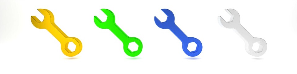 Colorful Wrench spanner icon isolated on white background. Minimalism concept. 3D render illustration
