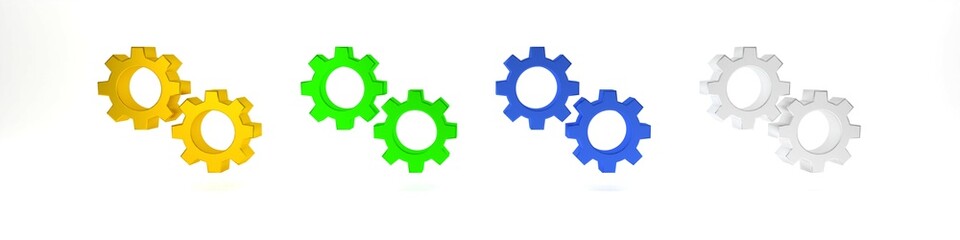 Colorful Gear icon isolated on white background. Cogwheel gear settings sign. Cog symbol. Minimalism concept. 3D render illustration