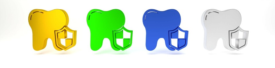Colorful Dental protection icon isolated on white background. Tooth on shield logo. Minimalism concept. 3D render illustration