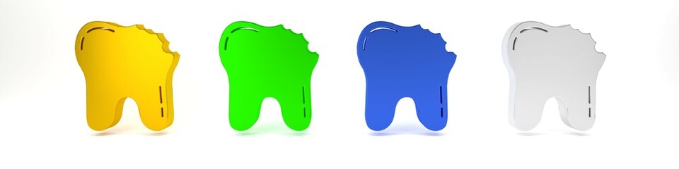 Colorful Broken tooth icon isolated on white background. Dental problem icon. Dental care symbol. Minimalism concept. 3D render illustration