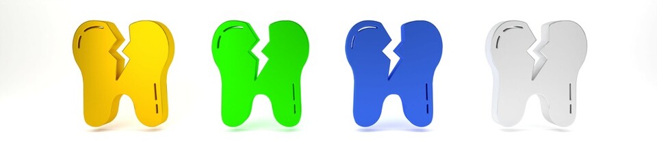 Colorful Broken tooth icon isolated on white background. Dental problem icon. Dental care symbol. Minimalism concept. 3D render illustration