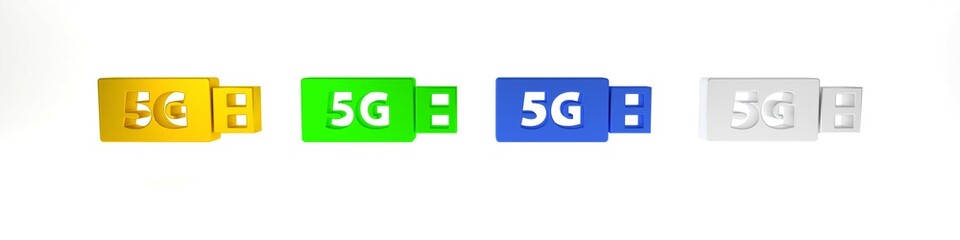 Colorful 5G modem for fast mobile Internet icon isolated on white background. Global network high speed connection data rate technology. Minimalism concept. 3D render illustration